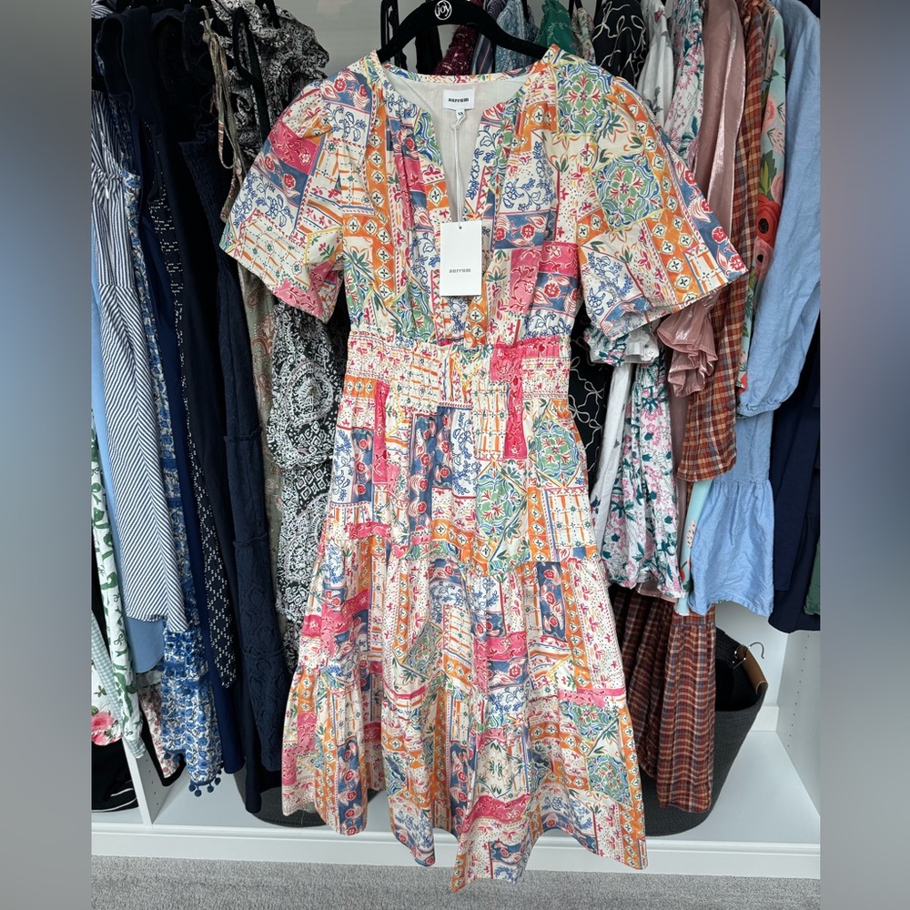 Women’s XS Mosaic Floral Short-Sleeve Midi Dress